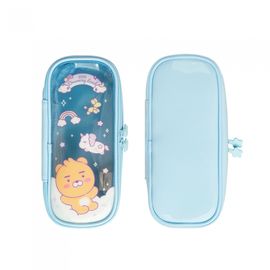 Kakao Friends Little Friends Dreaming Transparent Pencil Case (Choonsik/Ryan/Apeach) | 180° Dual-Zipper Pouch | Glossy Enamel | Made in Korea